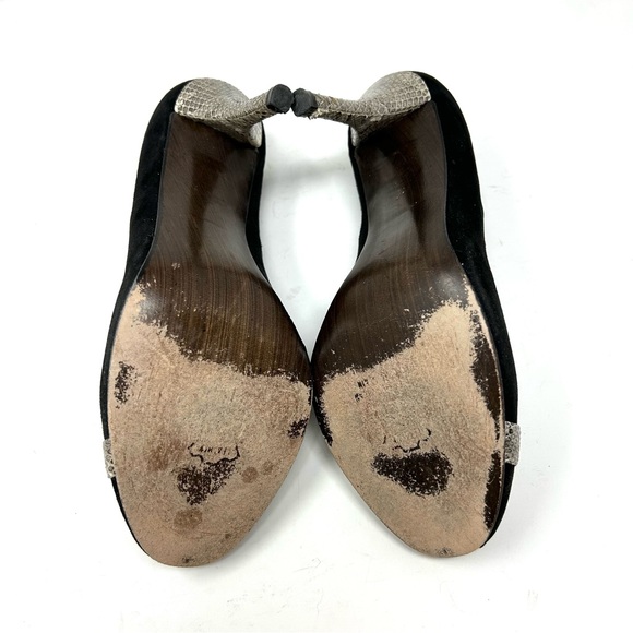 STUART WEITZMAN black suede, snakeskin, peep toe heels, made in Italy, size 8.5 - Picture 11 of 11